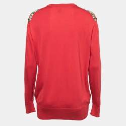 Dolce & Gabbana Red Printed Silk & Knit Pullover M