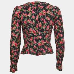 Pre Owned Dolce & Gabbana Black Floral Printed Crepe Corset Top S