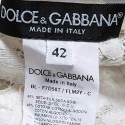 Pre Owned Dolce & Gabbana White Lace and Organza Long Sleeve Top M