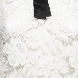 Pre Owned Dolce & Gabbana White Lace and Organza Long Sleeve Top M