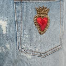 Pre Owned Dolce & Gabbana Blue Ripped Denim Boyfriend Jeans L Waist 34"