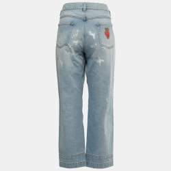 Pre Owned Dolce & Gabbana Blue Ripped Denim Boyfriend Jeans L Waist 34"