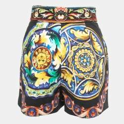 Pre Owned Dolce & Gabbana Black Printed Cotton High Waist Shorts S