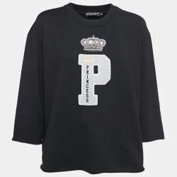 Pre Owned Dolce & Gabbana Black P Princess Appliqued Cotton Sweatshirt M