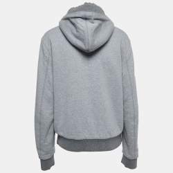 Pre Owned Dolce & Gabbana Grey Leather and Knit Zip Front Hooded Jacket  XL