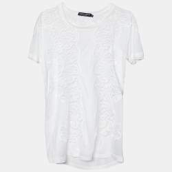 مملوكة مسبقًا Dolce & Gabbana White Modal Knit Lace Trim T-Shirt M