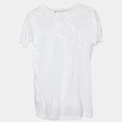 مملوكة مسبقًا Dolce & Gabbana White Modal Knit Lace Trim T-Shirt M
