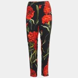 Pre Owned Dolce & Gabbana Black Floral Printed Crepe Tapered Trousers M