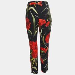 Pre Owned Dolce & Gabbana Black Floral Printed Crepe Tapered Trousers M