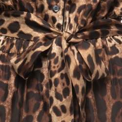 Dolce & Gabbana Brown Leopard Printed Silk Button Front Flared Leg Jumpsuit M