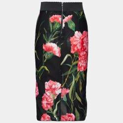 Pre Owned Dolce & Gabbana Black Floral Printed Mesh High Waist Midi Skirt S