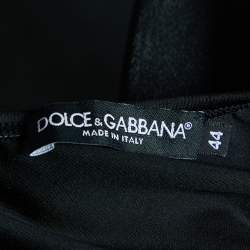 Pre Owned Dolce & Gabbana Black Floral Printed Jersey Logo band Detail Crop Top M