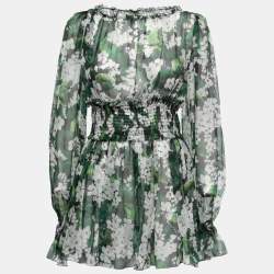 Pre Owned Dolce & Gabbana Green Floral Printed Chiffon Tie Detail Blouse M