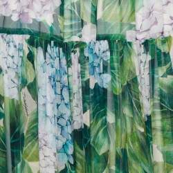 Pre Owned Dolce & Gabbana Green Hydrangea Printed Silk & Lace Flared Midi Skirt S