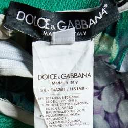Pre Owned Dolce & Gabbana Green Hydrangea Printed Silk & Lace Flared Midi Skirt S