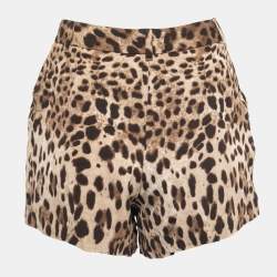 Pre Owned Dolce & Gabbana Brown Animal Print Crepe Shorts S
