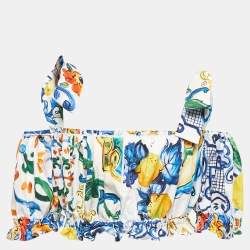 Pre Owned Dolce & Gabbana Multicolor Majolica Printed Cotton Off Shoulder Crop Top M