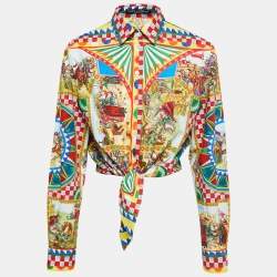 Pre Owned Dolce & Gabbana Multicolor Printed Cotton Knot Shirt M
