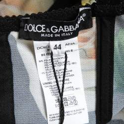 Pre Owned Dolce & Gabbana Black Floral Print Nylon Cropped Bralette Top M