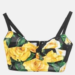 Pre Owned Dolce & Gabbana Black Floral Print Nylon Cropped Bralette Top M