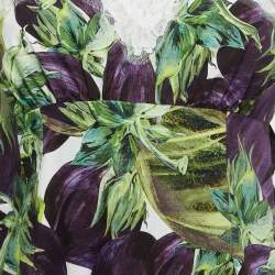 Pre Owned Dolce & Gabbana Purple/White Printed Cotton Lace Trimmed Sleeveless Top S