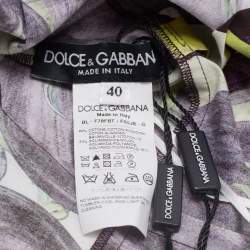 Pre Owned Dolce & Gabbana Purple/White Printed Cotton Lace Trimmed Sleeveless Top S