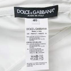 Pre Owned Dolce & Gabbana White Floral Printed Cotton Poplin Strapless Mini Dress S