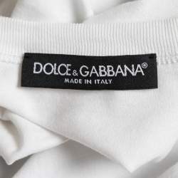 Pre Owned Dolce & Gabbana White Crystal Embellished Cotton Half Sleeve Crew Neck T-Shirt XS