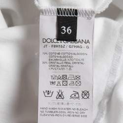 Pre Owned Dolce & Gabbana White Crystal Embellished Cotton Half Sleeve Crew Neck T-Shirt XS