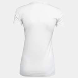 Pre Owned Dolce & Gabbana White Crystal Embellished Cotton Half Sleeve Crew Neck T-Shirt XS