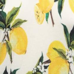 Pre Owned Dolce & Gabbana Cream/Yellow Lemon Print Cashmere & Silk V-Neck Sweater S