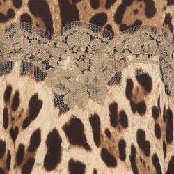 Pre Owned Dolce & Gabbana Brown Leopard Print Silk Lace Trimmed Sleeveless Flared Short Dress S