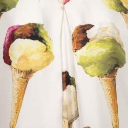 Pre Owned Dolce & Gabbana White Ice Cream Print Silk Kaftan Maxi Dress S
