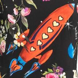 Pre Owned Dolce & Gabbana Black Space Print Crepe Long Sleeve Midi Dress M