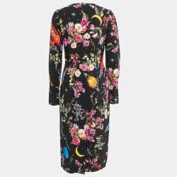 Pre Owned Dolce & Gabbana Black Space Print Crepe Long Sleeve Midi Dress M