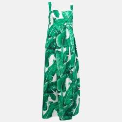 Pre Owned Dolce & Gabbana Green Banana Leaf Print Cotton Maxi Dress L