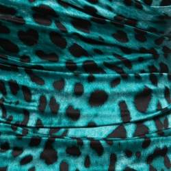 Pre Owned Dolce & Gabbana Green Animal Print Silk Satin Ruched Corset Detail Strappy Mini Dress S