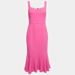 Pre Owned Dolce & Gabbana Pink Crepe Sleeveless Midi Dress S