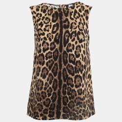 Pre Owned Dolce & Gabbana Brown Animal Printed Crepe Sleeveless Top S