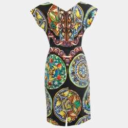 Pre Owned Dolce & Gabbana Black Printed Linen Blend Midi Dress M
