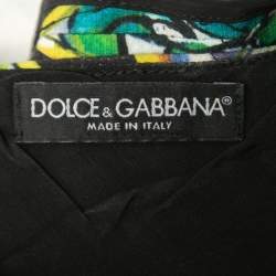 Pre Owned Dolce & Gabbana Black Printed Linen Blend Midi Dress M