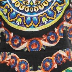 Pre Owned Dolce & Gabbana Black Printed Linen Blend Midi Dress M