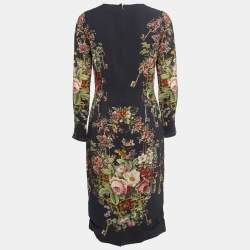 Pre Owned Dolce & Gabbana Navy Blue Floral Printed Crepe Long Sleeve Midi Dress L