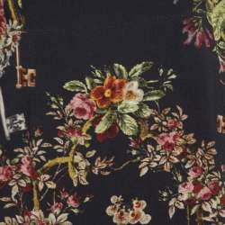 Pre Owned Dolce & Gabbana Navy Blue Floral Printed Crepe Long Sleeve Midi Dress L