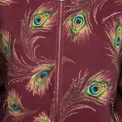 مملوكة مسبقًا Dolce & Gabbana Burgundy Peacock Feather Print Synthetic Zip Front Bomber Jacket L