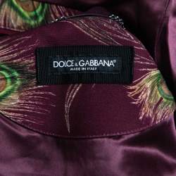 مملوكة مسبقًا Dolce & Gabbana Burgundy Peacock Feather Print Synthetic Zip Front Bomber Jacket L