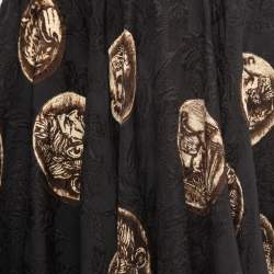Pre Owned Dolce & Gabbana Black Coin Printed Cotton & Silk Flared Mini Skirt M