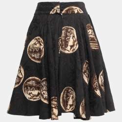Pre Owned Dolce & Gabbana Black Coin Printed Cotton & Silk Flared Mini Skirt M