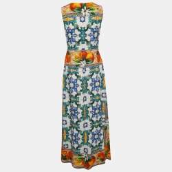 Pre Owned Dolce & Gabbana Multicolor Tile Printed Jacquard Sleeveless Midi Dress S