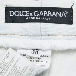 Pre Owned Dolce & Gabbana Light Blue Distressed Denim Frayed Skinny Jeans S